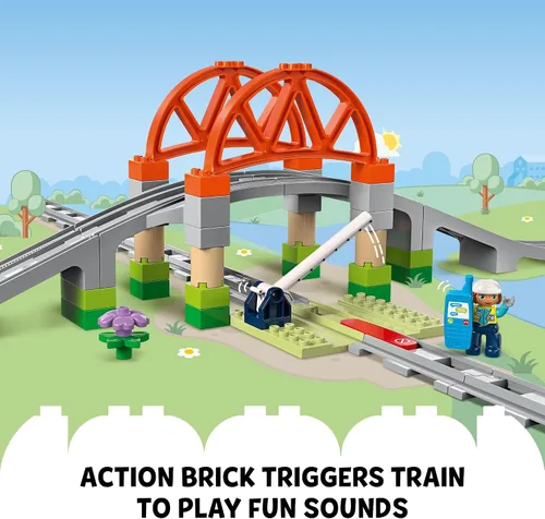 Miniatura 6 de LEGO DUPLO Town - Juego de expansión de puente y pistas de tren, 10 piezas adicionales de vías de tren, juego de tren para preescolar y niños