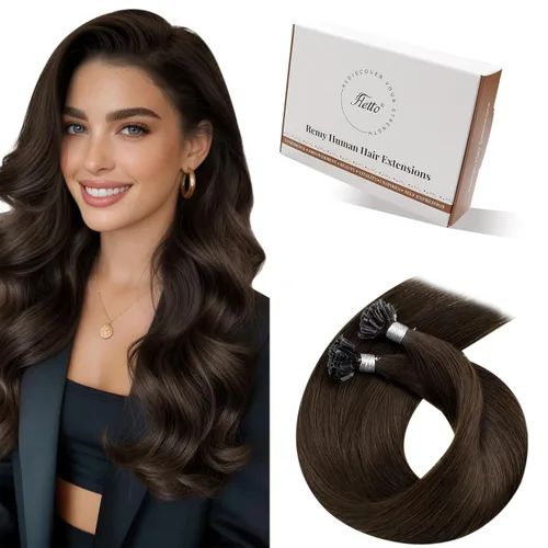 Miniatura 14 de Hetto Extensiones de cabello humano con nano cuentas, balayage, extensiones de cabello humano, color negro degradado a plateado, extensiones