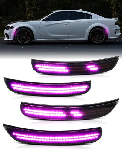 Miniatura 11 de Luces LED azules de marcador lateral para Dodge Charger 2015 2016 2017 2018 2019 2020 2021 2022 2023 2024, lámparas de parachoques delantero