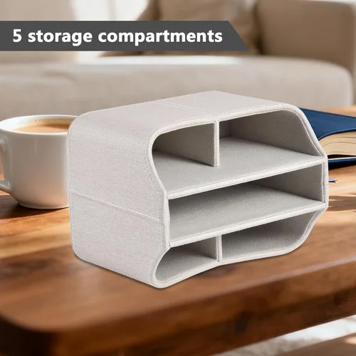 Miniatura 5 de Soporte de cuero para control remoto giratorio de 360 grados, organizador giratorio de escritorio para mandos a distancia de TV, bolígrafo, Beige