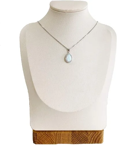 Miniatura 4 de FANCIME Aretes de plata de ley con ópalo blanco, piedra natal de octubre, ópalo de fuego, halo de gota de agua, forma de lágrima, aretes de ópalo