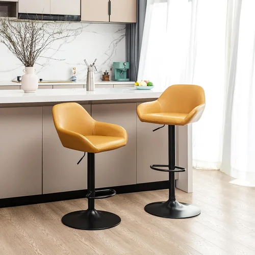 Miniatura 11 de Glitzhome Taburete de bar giratorio, taburetes de bar ajustables con soporte trasero y reposapiés, silla de bar tapizada de piel sintética