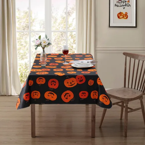 Miniatura 2 de Serafina Home Mantel de vinilo de Halloween: vinilo PEVA con mantel de respaldo de franela reutilizable (Jack O Lantern, 52 "x 70")
