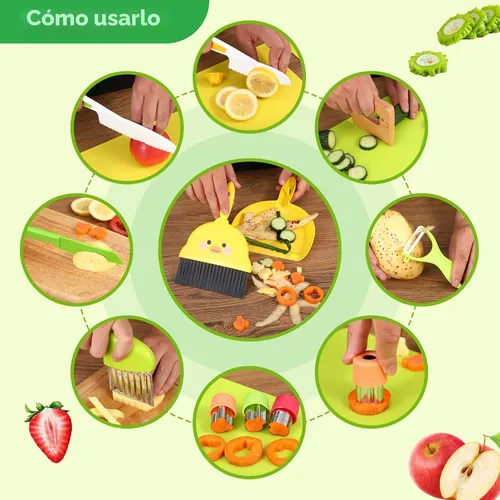 Miniatura 2 de 14 piezas de juego de cuchillos de cocina seguros de juguete Montessori para niños pequeños, juego de cuchillos para niños para cocina real