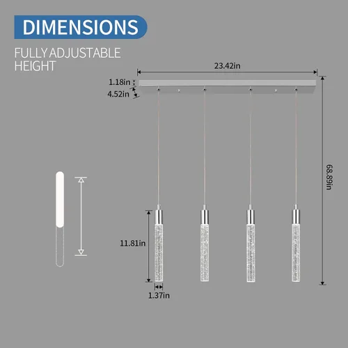 Miniatura 6 de Iluminación moderna para isla de cocina, lámpara colgante cromada, regulable, LED, acabado cromado, mini luces colgantes de cristal para comedor