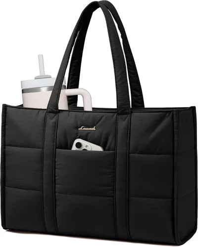 Miniatura 10 de LOVEVOOK Bolsa para laptop para mujer, bolsa de mano acolchada para el trabajo, maletín grande de computadora de 15.6 pulgadas para profesores, Beige