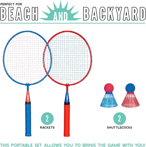 Miniatura 2 de Franklin Sports Juego de raqueta de bádminton - Smashminton, de gran tamaño, conjunto juvenil para 2 jugadores con pájaros para niños