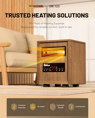 Miniatura 2 de DR. INFRARED HEATER DR-123 - Calentador de espacio portátil para interiores con control remoto, calefacción dual de 1500 W, 4 ruedas para movilidad