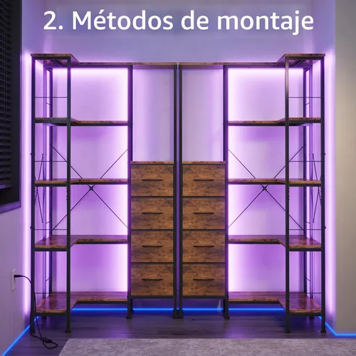 Miniatura 5 de AFLUI - Estantería de esquina con tiras de luz LED y 4 cajones de tela, estante de esquina convertible de 5 niveles con estante de exhibición
