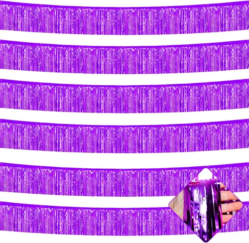 Miniatura 20 de Paquete de 10 unidades de guirnalda de flecos de papel de aluminio de 10 pies con lentejuelas metálicas, bandera para colgar en la pared, telón