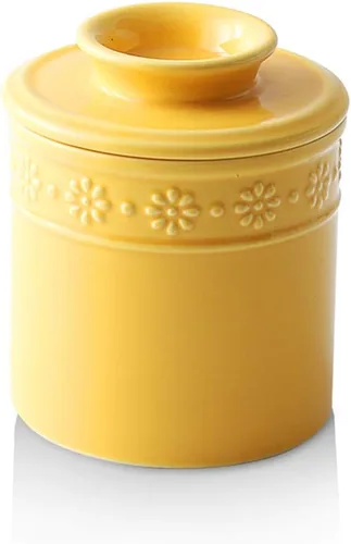 Mantequillera de cerámica KOOV, soporte de mantequilla para encimera, vajilla francesa para mantequilla de gran capacidad (Amarillo)