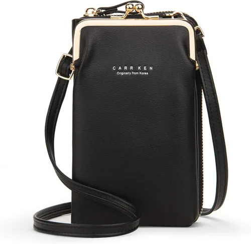 Miniatura 12 de Bolsa cruzada de piel para teléfono celular, con ranuras para tarjetas con protección de interferencia de radiofrecuencia (RFID), de cuero