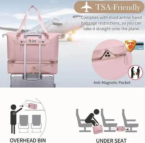 Miniatura 8 de JIELV Bolsa de viaje para mujer, bolsa grande de fin de semana con compartimento para zapatos, bolsa deportiva de mano para viajes, hospital
