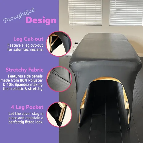 Miniatura 3 de Funda de cama de pestañas, cubierta impermeable de cuero artificial para mesa de masaje, protector de cera ajustable para cama de esteticista