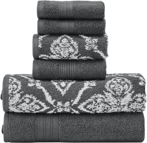 Modern Threads Amaris - Juego de 6 toallas reversibles de jacquard teñido con hilo, toallas de baño, toallas de mano y paños de lavado,