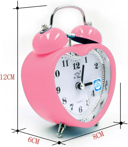 Miniatura 7 de Reloj despertador de plástico con forma de corazón pequeño de 3 pulgadas con forma de corazón duro, silencioso, analógico, de cuarzo