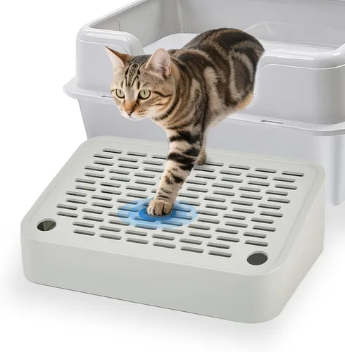 SpaceTime Tapete Elevado para Arena de Gatos para Caja de Arena, Rampa/Escalones Atrapadores de Arena para Piso Interior, Almohadilla para Gatos