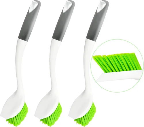 Miniatura 9 de Paquete de 3 cepillos para platos, cepillo para fregar platos, cepillo de cocina para limpiar platos, limpiador de cerdas de doble cara para platos