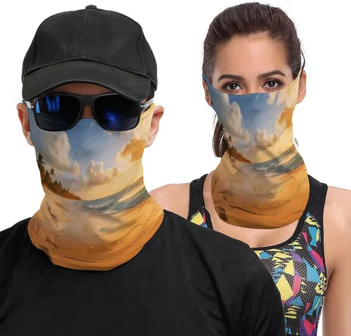 Beach Face Scarf Cover Ear Loop Hole,Outdoors Face Mask for Women Men Sports Yoga Running Hiking Ski Snowboard,Cooling Neck Shield Scarf Cycling