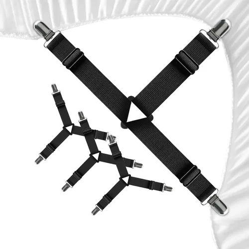 Miniatura 9 de FeelAtHome 4 piezas de clips para sábanas mantienen las sábanas en su lugar - Bandas de esquina y tirantes para sábanas ajustadas - Correas de Blanco