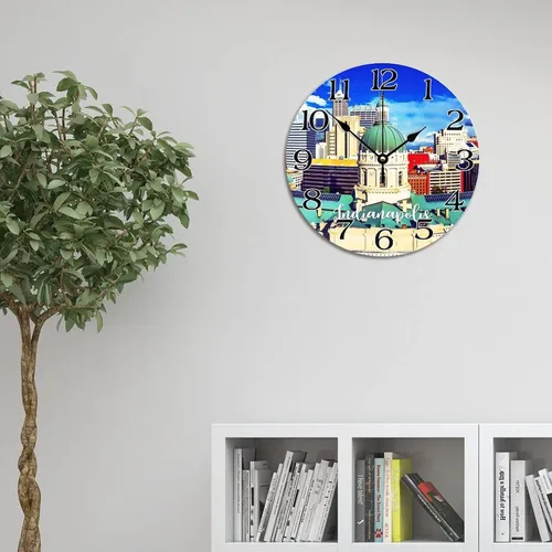 Miniatura 8 de Reloj de paisaje de Indianápolis, Indiana, Estados Unidos, reloj decorativo de viaje, funciona con pilas, 9 pulgadas, silencioso, retro, decoración