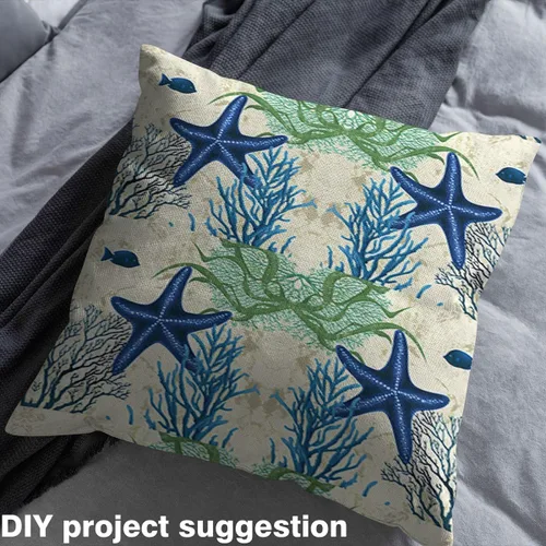 Miniatura 4 de The Yard - Tela de playa de estrellas de mar por yarda – Tela de franela suave para sillas de océano costero para niños, coral, verde azulado, azul