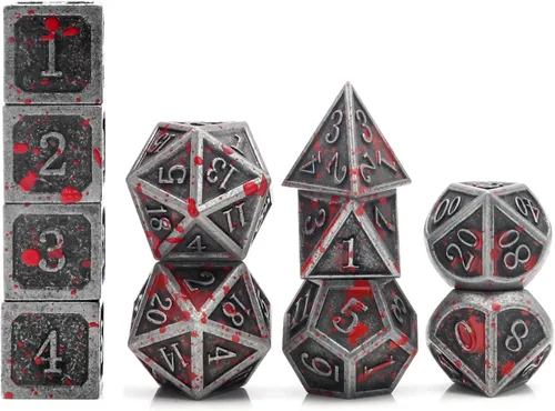 Miniatura 7 de Haxtec - Juego de dados metálicos para Calabozos y Dragones (DND, D&D), 7 unidades con dados de 20, 12, 10, 8, 6 y 4 para juegos de rol de mesa