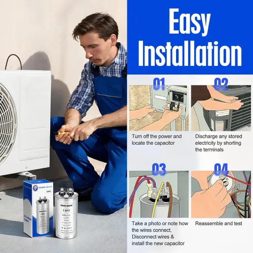 Miniatura 8 de Condensador de 5 uF/MFD para CA, 370 o 440 VCA CBB65 Condensadores redondos de funcionamiento dual para motor de CA, arranque de ventilador