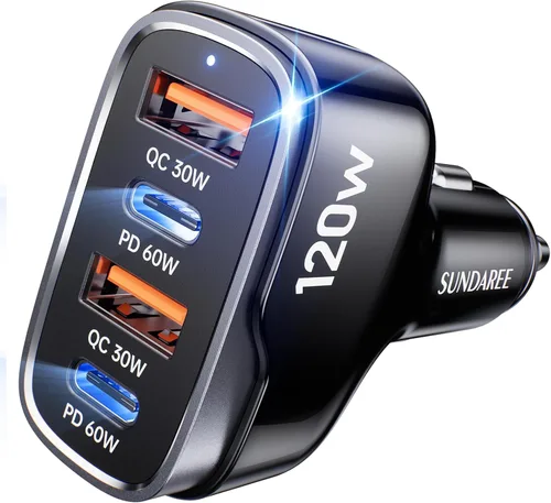 Miniatura 10 de Cargador de teléfono para automóvil, 60 W, 4 puertos, USB C, cargador de coche de carga rápida, adaptador de encendedor de cigarrillos, doble QC 3.0