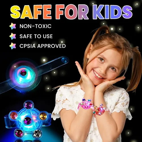 Miniatura 4 de SCIONE Paquete de 24 pulseras giratorias con luz LED, que brillan en la oscuridad, recuerdos de fiesta para niños de 4 a 8 a 12, juguetes de caja