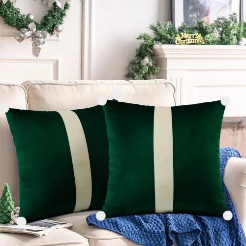 Miniatura 5 de OTOSTAR Juego de 2 fundas de almohada decorativas de terciopelo suave de 18 x 18 pulgadas, fundas de almohada cuadradas de terciopelo beige y verde