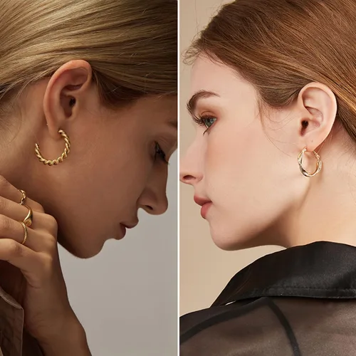 Miniatura 3 de IFKM Juego de 24 pares de aretes de aro dorados para mujeres y niñas, hipoalergénicos, de cadena gruesa, trenzados, abiertos, paquetes de aretes