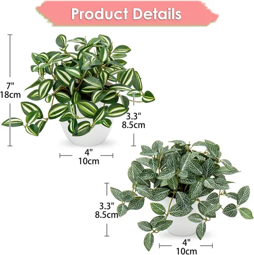 Miniatura 2 de Hollyone Plantas falsas, 2 paquetes de plantas artificiales de interior con maceta de plástico blanco, pequeña planta falsa en maceta para el hogar
