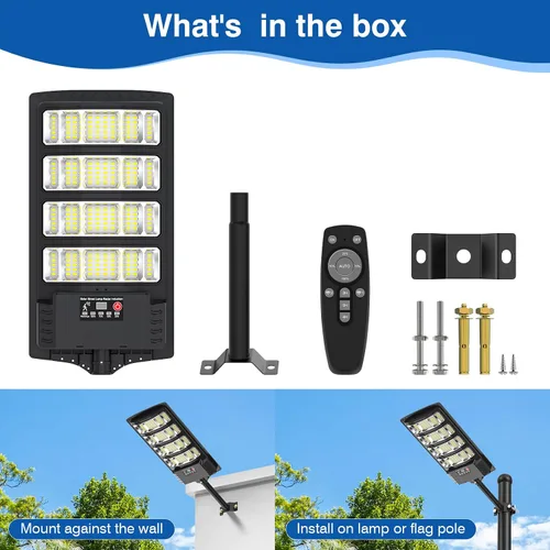 Miniatura 9 de Farolas solares impermeables para exteriores, luz de inundación de ángulo de 320° de 6500 K, luz de estacionamiento solar 5730 LED con sensor