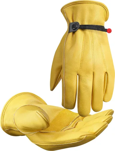 Miniatura 10 de DULFINE Cowhide Leather Work Gloves for Men & Women, Reinforced Durable Gardening Gloves, Puncture & Cut Resistant Dorado - Clásico