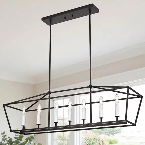 Miniatura 9 de Lámpara moderna de 5 luces para isla de cocina en acabado dorado, lámpara colgante industrial con marco de metal para comedor, vestíbulo, cafetería