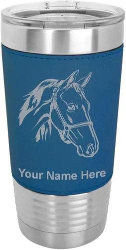 Miniatura 16 de LaserGram - Taza de 20 oz con aislamiento al vacío, con cabeza de caballo 2, grabado personalizado incluido (piel sintética, estilo béisbol)