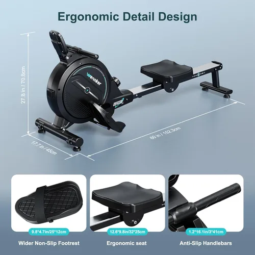 Miniatura 3 de Wenoker Rowing Machine for Home, Magnetic Rower Machine, 350 LB Weight Capacity, 16-Level Silent Resistance Row Machine for Gym Exercise Full-Body