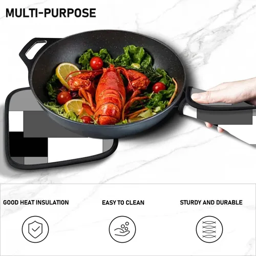 Miniatura 5 de MCALK Juego de 5 piezas de manoplas de horno geométricas grises y agarraderas, guantes de horno grises y almohadillas térmicas para cocinar