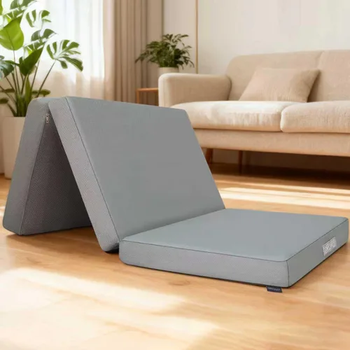 Colchón triple de espuma viscoelástica, cama individual portátil de 4 pulgadas, tapete plegable con funda lavable, asa y parte inferior