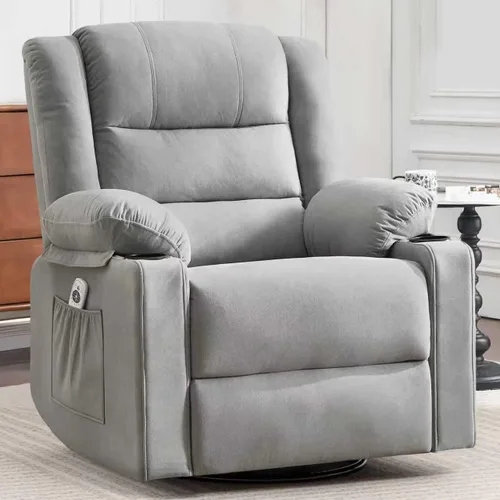 Miniatura 11 de Ketaiyou Rocker - Silla reclinable giratoria para adultos, deslizador reclinable manual grande con masaje y calor, cómoda y suave tela para sala
