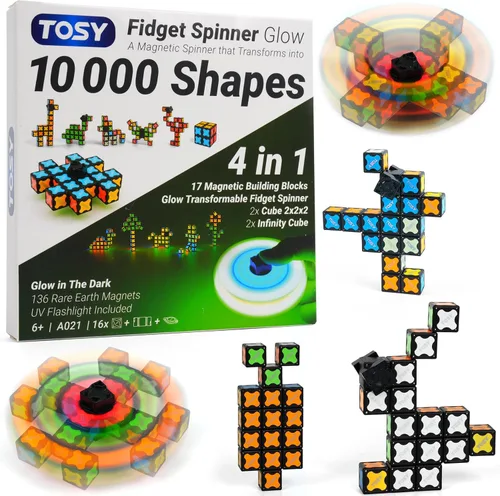Miniatura 16 de TOSY Spinner Fidget Magnético que Brilla - 16 Bloques, Juguete 3 en 1: Spinner Fidget Transformable, Cubo Infinito/Rompecabezas, Brillante, Rellenos