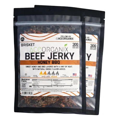 Miniatura 10 de Ace Organix Bocadillo de carne seca prémium de pechuga, varios sabores, fabricado en Estados Unidos (paquete variado de 5 sabores)