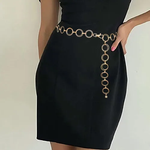Miniatura 2 de HIQUACC Cadena de cintura de metal para mujer, joyería de cuerpo grueso, cinturón de eslabones para el vientre