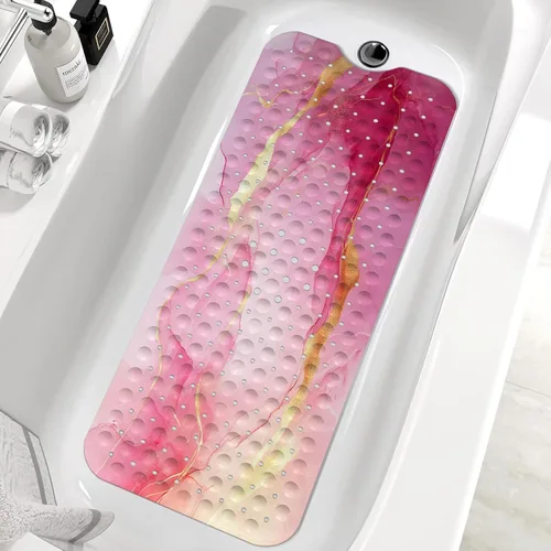 Miniatura 11 de Blcak - Tapete antideslizante para bañera de mármol dorado y blanco, tapete de baño antideslizante para ducha, tapete de ducha grande lavable