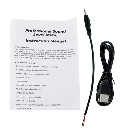 Miniatura 8 de Instrumento compacto medidor de nivel de sonido profesional con pantalla de retroiluminación Medición de alta precisión 30dB-130dB