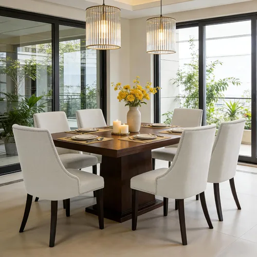 Miniatura 2 de CHITA Sillas de comedor de estilo granjero con ribete de cabezal de clavo, sillas tapizadas de tela con respaldo alto, juego de 2 sillas de comedor