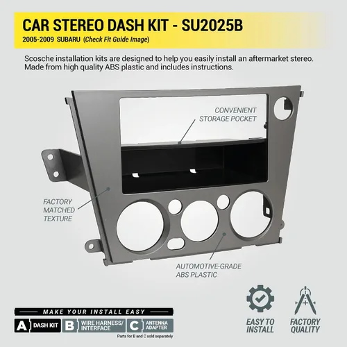Miniatura 5 de Scosche SU2025B - Kit de instalación de radio DIN simple o doble compatible con vehículos Subaru seleccionados 2005-09 – 1 o 2 DIN Aftermarket Kit