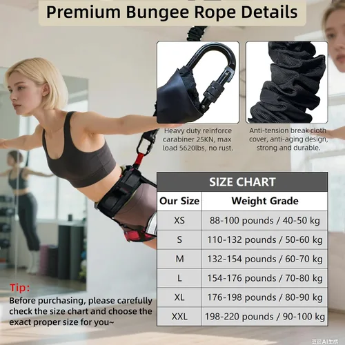 Miniatura 3 de Set de Fitness Bungee, Juego de Bandas de Resistencia Pesada, Equipo de Entrenamiento de Cuerda Bungee de Yoga Profesional 4D con 6 Tamaños