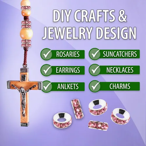 Miniatura 6 de Mandala Crafts Cuentas espaciadoras de metal con diamantes de imitación para hacer joyas, bolígrafos de cuentas – 100 cuentas de cristal Rondelles